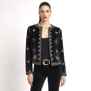 Christian Siriano Velvet Jacket Black Gold Embroidered Whimsigoth Cardigan L